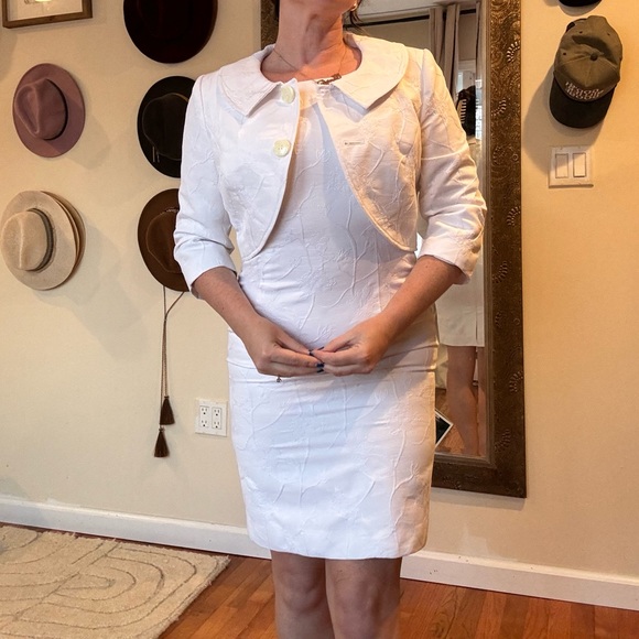 TALBOTS WHITE FLORAL JACQUARD A LINE DRESS AND JACKET - Picture 4 of 10